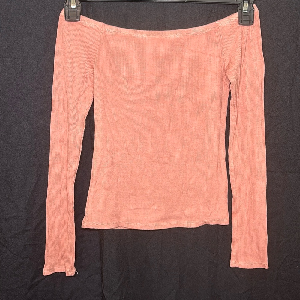 Pink Long Sleeve Off-the-Shoulder Top- Small